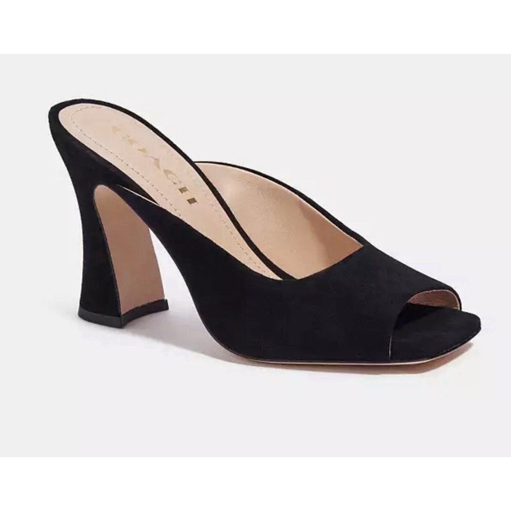 Coach Laurence Suede Sandal Black Block Heel Dressy Classic Elegant‎ 9.5 Worn 1X